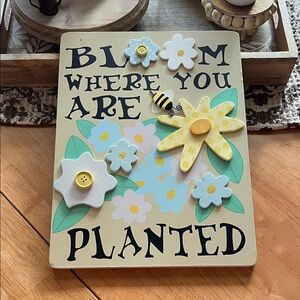 “Bloom Where You Are Planted” Floral Wall Art with Inspirational Quote